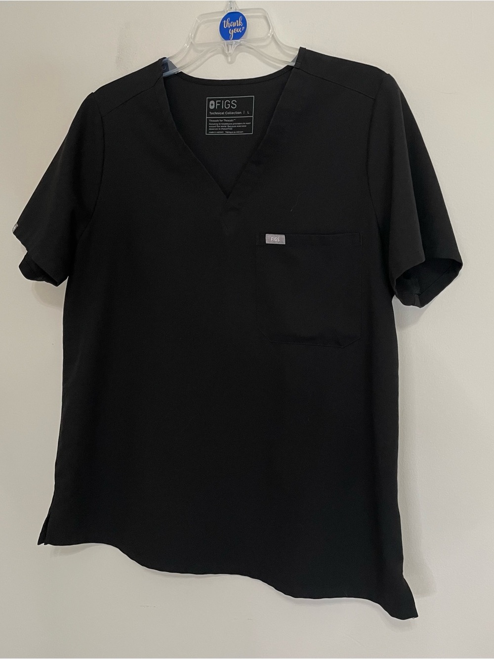 FIGS Black V-Neck Medical Scrub Top~ Size Large ~ Medical Staff
